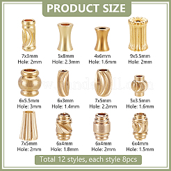 96個 12スタイル 真鍮波形ビーズ  混合図形  ミックスカラー  4~9x3〜8mm  穴：1.6~2.3mm  8個/スタイル&nbsp;FIND-PH0022-40