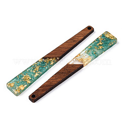 透明樹脂とウォールナット材のビッグペンダント  金箔  台形チャーム  ライトシーグリーン  69.5x10x3.5mm  穴：2mm&nbsp;RESI-N039-68B
