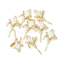 真鍮の舗装キュービックジルコニアペンダント  花のチャーム  ライトゴールド  28x16.5x4mm  穴：2mm&nbsp;X-KK-G462-49KCG