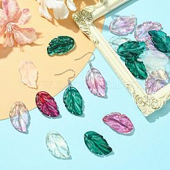 ガラスチャーム  金の砂と一緒に  葉のチャーム  ミックスカラー  28x17x3.5mm  穴：1.2mm&nbsp;GLAA-YW0003-36