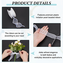 チロリアンテープ  プラスチック製の模造パールビーズ付き  ホワイト  1-5/8インチ（40mm）  約4.92ヤード（4.5m）/ロール&nbsp;SRIB-WH0011-352A