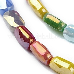 電気メッキガラスビーズセット  多面カット  コラム  ミックスカラー  7x4.5x3.5mm  穴：1mm  約28個/連  7.83インチ（19.9cm）&nbsp;EGLA-C004-05