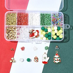 DIY クリスマス 合金 エナメル & アクリル & ガラス ビーズ ブレスレット ジュエリー 作成 キット  ミックスカラー  2~30x2~17.5x1.5~6mm  穴：1~2mm&nbsp;DIY-FS0007-03