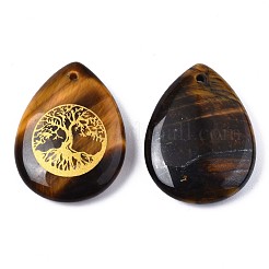 天然石タイガーアイペンダント  生命の木の模様と涙  32~33.5x25~26x6.5~7.5mm  穴：2mm  6個/袋&nbsp;G-T122-71C
