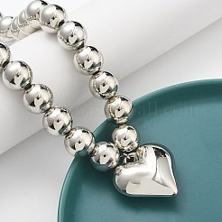 2個2スタイルの合金ハートペンダントネックレスセット  女性用ラウンドccbプラスチックビーズネックレス  プラチナ  15.08~17.91インチ（38.3~45.5cm）  1個/スタイル&nbsp;NJEW-P319-02P