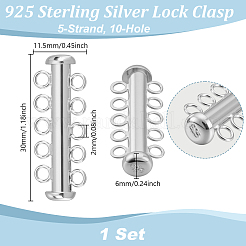 スターリングシルバースライドロック留め金1セット  ペヨーテクラスプ  1連  5穴  銀  10mm  穴：30x11.5x6mm&nbsp;STER-GA0001-42A-S