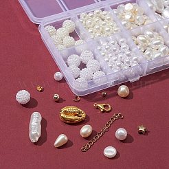 DIYイミテーションパールブレスレットネックレスメイキングキット  オーバル & ラウンド & & ティアドロップ & スター & シェルシェイプ プラスチック & アクリルイミテーションパールビーズを含む  伸縮性のある糸  ホワイト  ビーズ：694個/セット&nbsp;DIY-FS0003-11