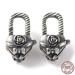 タイスターリングシルバーカニカン925個  花とハート  スタンプ925個付き  アンティークシルバー  15x8.5x7.5mm  穴：1.5mm&nbsp;STER-D003-48AS