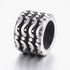 304ステンレススチールビーズ  大穴ビーズ  コラム  アンティークシルバー  12x9mm  穴：8.5mm&nbsp;STAS-H440-43AS