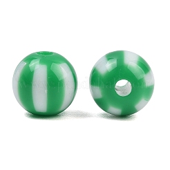 不透明なアクリルビーズ  ストライプラウンド  グリーン  12mm  穴：3mm  約530個/500g&nbsp;OACR-D314-07J