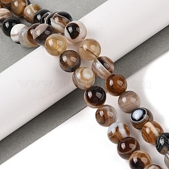 天然な縞模様の瑪瑙  瑪瑙  染め＆加熱  ラウンド  淡い茶色  10mm  穴：1.1mm  約38個/連  14.96''（38センチメートル）&nbsp;G-Q194-C02-03B