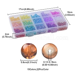 330色のベーキングペイントガラスビーズ連売り15個  模造オパール  ラウンド  ミックスカラー  8mm  穴：1.3~1.6mm  22個/カラー&nbsp;DGLA-YW0001-08