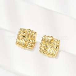 真鍮製スタンドピアス  鉛フリー＆カドミウムフリー  長持ちメッキ  18KGP本金メッキ  正方形  15x11mm&nbsp;EJEW-H154-08A-G