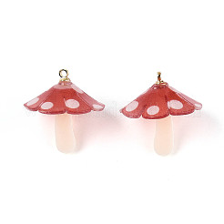 プラスチックチャーム  アクリルと金メッキの真鍮ループ付き  キノコ  インディアンレッド  23x22~23mm  穴：1.5mm&nbsp;KY-N015-118C-01