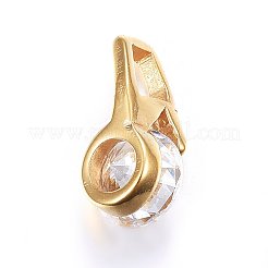 キュービックジルコニアチャーム  304ステンレススチール製金具付き  透明  ゴールドカラー  14x7x6mm  穴：4x3mm&nbsp;STAS-P216-10G