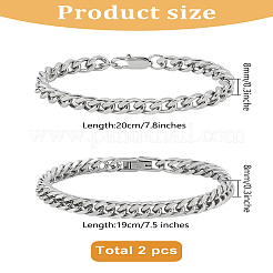 男性用ステンレススチール製キューバチェーンブレスレット1セット2個  アンティークシルバー  7-1/2インチ（19cm）&nbsp;BJEW-LP0001-28