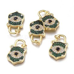 真鍮製マイクロパヴェキュービックジルコニアペンダント  丸カン付き  ロック  18KGP本金メッキ  ミックスカラー  25x15x3mm  穴：3mm&nbsp;ZIRC-I046-03