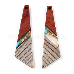 透明樹脂＆ウォールナットウッドチャーム  金箔  四角形のチャーム  ダークターコイズ  48x13x3.5mm  穴：2mm&nbsp;RESI-TAC0017-53-A01