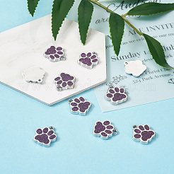合金エナメルチャーム  グリッターパウダー付き  犬の足跡  プラチナ  暗い蘭  17.7x16.6x2mm  穴：2mm&nbsp;ENAM-TAC0001-05H