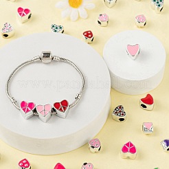 50個5スタイルUVメッキアクリルヨーロピアンビーズ  エナメル  大穴ビーズ  ハート  ミックスカラー  10~12x8~13x8~8.5mm  穴：4~5mm  10個/スタイル&nbsp;OACR-LS0001-06