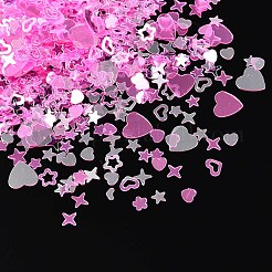 装飾アクセサリー  ポリ塩化ビニールのプラスチック製のスパンコール/スパンコールビーズ  穴なし/ドリルなしビーズ  混合図形  ショッキングピンク  1.5~6.5x2.5~8x0.3~0.6mm&nbsp;PVC-T005-071A