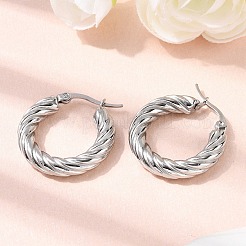 304ステンレススチール製ツイストリングフープピアス  ステンレス鋼色  24.5x4.6mm&nbsp;EJEW-Z146-01P-04