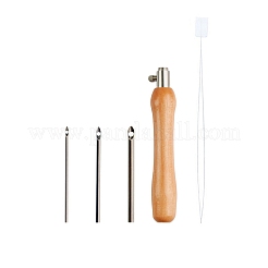 交換可能なパンチ針  木製のハンドルと針糸通し装置付き  プラチナ  90x13mm&nbsp;PW-WG37757-01