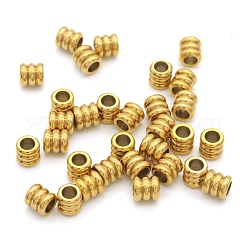 304ステンレススチールビーズ  溝付き  コラム  ゴールドカラー  6x6mm  穴：3mm&nbsp;STAS-N090-JA717-2