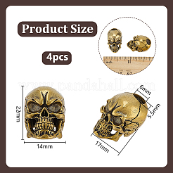 真鍮製ヨーロピアンビーズ4個  大穴ビーズ  スカル  アンティークブロンズ  22x14x17mm  穴：6x5.5mm&nbsp;KK-OC0001-80