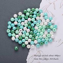 400 個 4 色不透明アクリルビーズ  ABカラーメッキ  ラウンド  ミックスカラー  8x7mm  穴：2mm  約100PCS /カラー&nbsp;MACR-SZ0001-79B