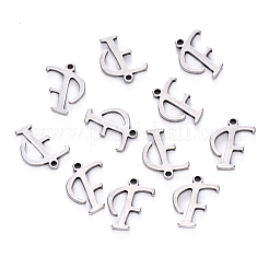 変色しにくい201ステンレススチールチャーム  レーザー切断  ステンレス鋼色  文字.f  12x10x1mm  穴：1mm&nbsp;STAS-R105-F