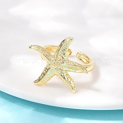 海をテーマにした真鍮製のカフリング  18KGP本金メッキ  カドミウムフリー＆ニッケルフリー＆鉛フリー  ヒトデ  内径: 調節可能  ヒトデ：23x25.5mm&nbsp;RJEW-C135-01G-16