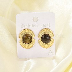 304ステンレススチール天然アフリカンターコイズ（ジャスパー）スタッドピアス  オーバル  ゴールドカラー  22x17mm&nbsp;LS-EJEW-G421-02G-02