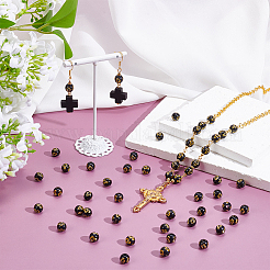 600個メッキアクリルビーズ  シルバーライン入り  クロスの丸  ブラック  8mm  穴：2mm&nbsp;PACR-UN0001-01B