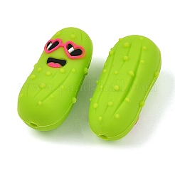 野菜をテーマにしたシリコンビーズ  焦点ビーズ  メガネをかけたキュウリ  芝生の緑  34x16mm  穴：2.5mm&nbsp;SL-D002-01B