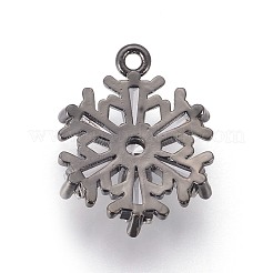 真鍮キュービックジルコニアチャーム  長持ちメッキ  クリスマススノーフレーク  透明  ガンメタ色  17x13x4mm  穴：1.2mm&nbsp;KK-F809-06B