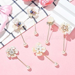 6個 6スタイルの花のプラスチックと樹脂のラインストーンブローチ  スーツシャツの襟のブローチピン  鉄のピン付き  ゴールドカラー  86~94x24~40mm&nbsp;JEWB-CJ0003-39