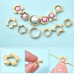180個 6スタイル 2穴 CCB プラスチックビーズフレーム  ゴールドカラー  10~15.5x10~16x3.5mm  穴：1.6~2mm  30個/スタイル&nbsp;CCB-SP0001-10G