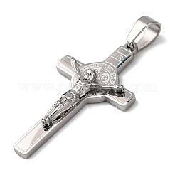 304ステンレス鋼製宗教イエス十字架ペンダント  ステンレス鋼色  37.5x21x4.5mm  穴：4x7.5mm&nbsp;STAS-F323-12P