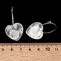 天然石と合成石、そして304ステンレススチールを使用した女性用フープピアス  太陽模様とハートが描かれたフラットラウンドい形  ステンレス鋼色  35x20mm&nbsp;EJEW-G475-01P