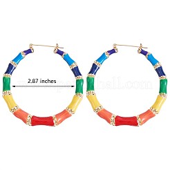 エナメル バンブー ビッグ フープ ピアス  女性のための金メッキ合金ジュエリー  カラフル  73mm  ピン：0.8mm&nbsp;JE976A
