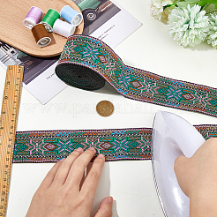 エスニックスタイルのポリエステルジャカードフラワーリボン  ライムグリーン  1-7/8インチ（47mm）  約7.66ヤード（7m）/ pc&nbsp;SRIB-WH0011-263A