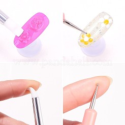二重の異なるヘッドネイルアートドット＆彫刻ツール  UVジェルネイルブラシペン  木製ハンドル  シリコーン＆ステンレスペンポイント  ミックスカラー  150x7.5mm  5個/セット&nbsp;MRMJ-Q059-008