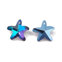 電気メッキガラスチャーム  バックメッキ  多面カット  ヒトデのチャーム  ブルー  19.5x20.5x8.5~9mm  穴：1.4mm&nbsp;LS-GLAA-A008-03A