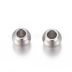 変色しにくい202ステンレススチールビーズ  ラウンド  ステンレス鋼色  2.5x2mm  穴：1mm&nbsp;STAS-F170-07P-A