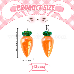 ニンジンABカラー樹脂ペンダント12個  プラチナメッキの鉄製ループ付き野菜チャーム  オレンジ  34~37x15~16mm  穴：2mm&nbsp;RESI-PH0002-47