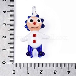 手作りのランプワークのピエロの置物ペンダント  ホワイト  36~40x20~23x13.5~15mm  穴：2.5~3.5x3~3.5mm&nbsp;LAMP-T025-09E