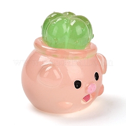 蓄光樹脂装飾品  暗闇で光る  マイクロ風景多肉植物鉢植え装飾  豚  27x25x26mm&nbsp;DJEW-K018-01A