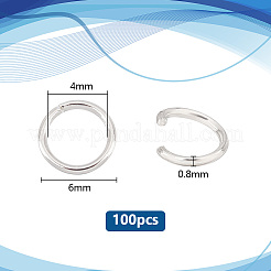 ラックメッキ真鍮オープン丸カン  ラウンド  長持ちメッキ  925銀メッキ  6x0.8mm  18ゲージ  内径：4mm  100pc&nbsp;KK-PH0010-07B-S