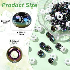 オペークアクリルヨーロピアンビーズ  大穴ビーズ  足のプリント模様を持つ紋章  ミックスカラー  14x9mm  穴：6mm&nbsp;SACR-CJC0001-37